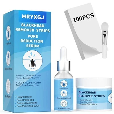100Pcs 50g Blackhead Remover Strips, Nose & Facial Pore Cleaner Kit with Serum
