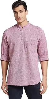[nick&jess] Mens 100% Cotton Linen Flax Chinese Collar Kurta Shirt White slub