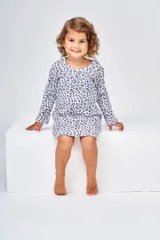 Girls Sizes 5-8 Grey Cheetah Nightie Long Sleeve PJS Pyjamas HL