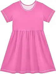 [FRODOTGV] Hot Pink Plain Girls Dress Short Sleeve Casual Loose Ruffle Dresses for Baby Girls, Hot Pink Plain, 4 Years