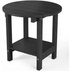 Mximu Outdoor Patio Side Table 17.5" x 18" Plastic Tabletop, Round Shape Black
