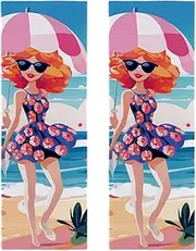 Hand Towels for Bathroom,Gym Towels for Working Out,Sports Towel,Beach Summer Girl Sea,2-Pc