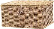 Organize Home Seagrass Baskets Handwoven Rattan Shelf Baskets Storage Bins with Lid for Makeup, Jewelry，Shelves, Desks,L