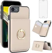 Asuwish Phone Case for iPhone 7/8/SE 2020/2022 Cover with Screen Protector and RFID Credit Card Holder Slot Kickstand Ring iPhone7 iPhone8 7s 8s i SE2020 SE2022 2/2nd/3/3rd SE2 SE3 7SE 8SE Off White
