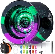 [MAGICYOYO] N11 Professional Yoyo – Unresponsive Design for Adult Tricks, Suitable Yoyo for Kids 8-12 or Above, Dual-Purpose Responsive Bearing, 12 Extra Strings, Case, Bearing Kit - Black Green Purple