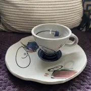 Handcrafted Artisan Cup Mug Saucer Studio Thrown Pottery Drip Glaze Signed