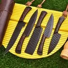 CUSTOM HAND FORGED STEEL BLACK COATING CHEF KNIFE SET WITH BAG KITCHEN KNIVES 55