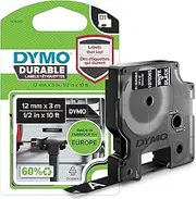 DYMO D1 Durable Label Cassette Tape, 12mm x 3m, White/Black