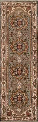 Handmade Light Blue Geometric Indian Runner Rug 3x10 Ft Oriental Wool Carpet