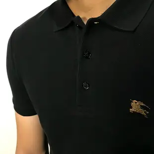美國百分百【全新真品】Burberry 短袖 polo衫 素面 金戰馬 logo 英倫 精品 黑色 J698