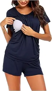 [Generic] Sets Short Ladies T-Shirt Maternity Suit O-Neck Sleeve Two Women Suits Sets Short Sleeve Long Night Shirts