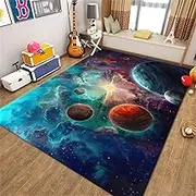 Solar System Planet Area Rug 4'x6' for Kids Boys Girls Room Starry Universe Floor Mats for Living Dinning Room Soft Washable Throw Rugs Pad