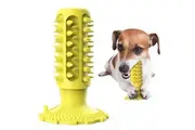 Dog Squeaky Toothbrush With Suction Cup Yellow
