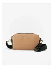 [Madison Accessories] Maddie Double Zip Camera Crossbody Bag With Wide Strap in Brown