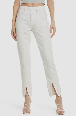$220 Ksubi Women's White High Rise Split Hem-Crop Cigarette Jeans Pants Size 30