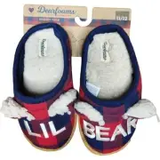New Dearfoam Childrens 'Lil Bear' Slippers 11/12 Red Blue Plaid Memory Foam