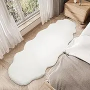 MARLOW Area Rugs Fluffy Shaggy Rug Anti-Slip, Faux Fur Sofa Rugs, Super Soft Floor Runner Carpet for Bedroom, Living Room, Office(160x60cm,White)