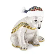 Jere Luxury Giftware, Bejeweled NOELLE Cuddly Polar Bear Cub Trinket Box with Ma