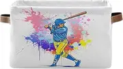 Cartoon Baseball Player Colorful Tie Dye Shelf Storage Basket, Collapsible Rectangle Fabric Boxes for Storage, Set of 2