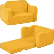 MeMoreCool Cord Children's Sofa, Kids Recliner Chair, Baby Lounge Sofa, Mini Couch for Cuddly Corner Children's Room, Fold-Out Couch for Boys and Girls Aged 1-3 Years, Yellow