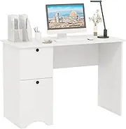 Costway Computer Desk with 2 Drawers, Home Office Writing Desk, Study Desk, Compact Laptop PC Desk, Multifunctional Computer Workstation for Living Room, Bedroom, Study (White)