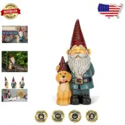 Cheerful 12" Gnome and Dog Garden Statue - Perfect for Indoor/Outdoor Display