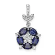 14k White Gold 1/3 Ct. Lab Grown Diamond VS/SI+ G+ and Lab Created Blue Sapphire Floral Pendant