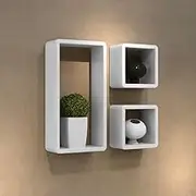Floating Cuboid Shelves Set of 3 - Wall Hanging Shelf, Modern Wood Frame, Ideal for Elm Ledge Display - White