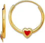 [JewelryWeb] 14k Solid Yellow Gold Polished Red Enameled Love Heart Hoop Earringss 12.6x11.8mm Wide 1.2mm Thick-Hoop Earring for Women