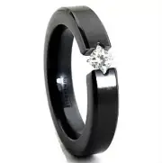 Black Plated TITANIUM TENSION RING with 4mm Square CZ, size 5 - in Gift Box