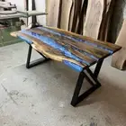 Custom 3D Dark Walnut Blue River Epoxy Table – Dining, Coffee, or Office Table |