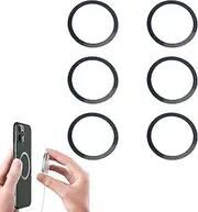 6Pcs Rookii Universal Metal Rings Sticker for Magnetic Charger Compatible with Mag-Safe Magnetic Wireless,Ultra-Thin Car Charger Conversion Accessories (Black)