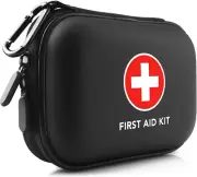 100Pc Mini First Aid Kit W/ Water-Resistant Hard Case - Travel, Camping, Black