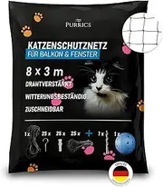 Cat Net for Balcony and Window [Wire Reinforced] | No Drilling | Cat Net Wired Reinforced | Weatherproof & Bite-Resistant | Mounting Set Included | Cat Grid | Cat Protection Net (8 x 3 m)