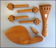 Hand Carved Boxwood 4/4 Violin Parts, Pegs/Chinrest/Tailpiece/Endpin, MOP Inlay