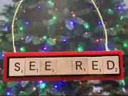 SEE RED Nebraska Cornhuskers Christmas Ornament Scrabble HandCrafted in USA