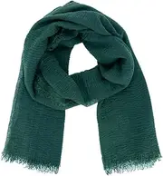 [moonbow] Ladies Plain 20% Cotton 80% Viscose with Fringe Long and Rectangle 180cm x 90cm Large Thin Scarf Lightweight and Soft Dark Green One Size, dark green, One size