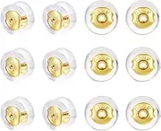 DELECOE 6 Pairs Silicone Earring Backs - 14K Gold, Secure Locking, Hypoallergenic for Studs & Hoops