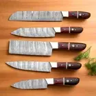 CUSTOM HANDMADE 5PCS DAMASCUS STEEL KITCHEN CHEF KNIFE SET WITH ROLL BAG