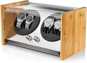 Homodoskey Bamboo Watch Winder Double Automatic Watch Winder Storage Display Box (Watch-4)