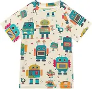 [ODAWA] Retro Robot Beige Kid Swim Shirt UPF 50+ Protection Swim Tee Kid Rashguard Top