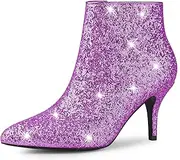 [Allegra K] Women's Glitter Pointed Toe Stiletto Heel Ankle Boots