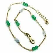 Ankle Bracelet Yellow Gold, 18K, With Aquamarine And Chalcedony Faceted, 25 CM