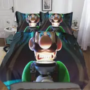 Luigi Mansion Duvet Cover Set with Anime Characters - 3 Piece Soft Comfy Microfiber Reversible Bedding Single135x200cm