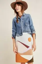 New Maeve Anthropologie Patchwork Mirage Desert Mountain Moon Skirt XXS