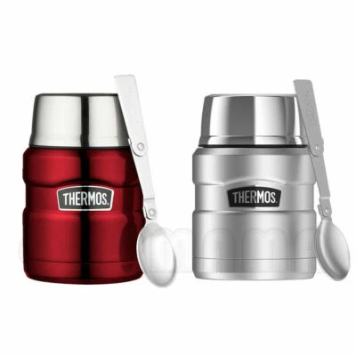 Genuine Thermos Stainless Steel 470ml Vacuum Insulated Food Jar 2pk w/ Spoon Red