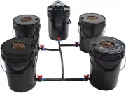 Deep Water Culture Hydroponic System, 5 Gallon 4 Bucket DWC Kit + Reservoir Buck