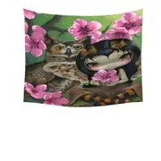 Owl Fairy Owlyn in the Springtime Cherry Blossom Tapestry
