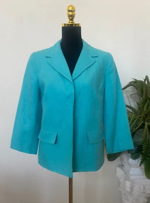 NWT Talbots Women's Career Turquoise 100% Linen Open Front Blazer Size 12, $179