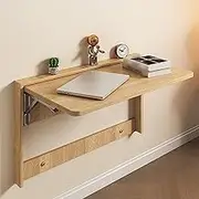 Invisible Solid Wood Wall Mounted Folding Table Computer Desk Small Apartment Wall Mounted Storage Study Table Multifunctional Dining Table Simple Desk Foldable Storage Rack Creati
